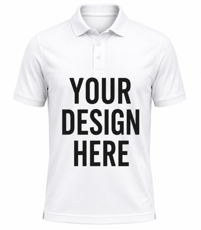 White polo with your design here front